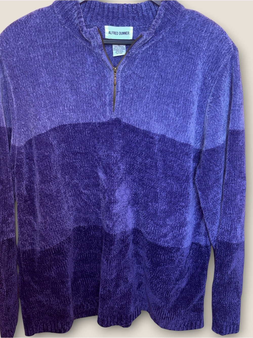 Vintage 90s Alfred Dunner Chenille Ombre Purple Half-Zip Sweater